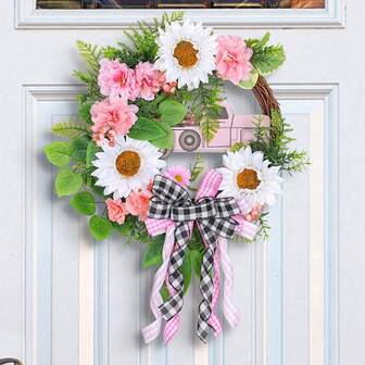 1 pièce Couronne de fleurs décorative pour porte, couronne de fleurs roses pour voiture, couronne de fleurs de Noël, décoration de fête, pièce suspendue pour décoration de centre commercial, convient pour mariage, Saint-Valentin, printemps