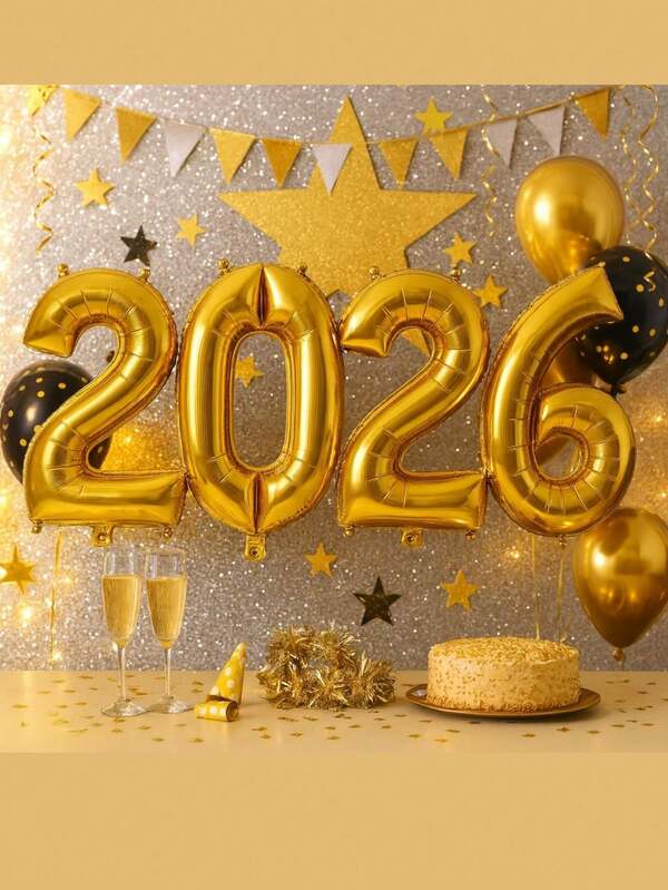 Kit Balão 2026 Metalizado 72 cm Balão Ano Novo Decoração Réveillon Balões 2026 Ouro e Prata Festas