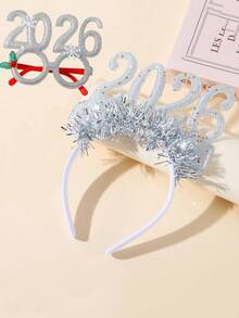 1 Set Of 2 Pieces Combination Set Of Children's Christmas Headbands, Holiday Party Decoration Props, 2026 New Year's Digital Headbands, Christmas Glasses Decoration, Suitable For Children's Christmas Party Activities Decoration