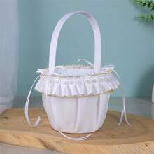 Photography Basket Props For Studio Photo Shoots With Pearl And Satin Ribbons For Weddings And Special Events - Black and White - View 4