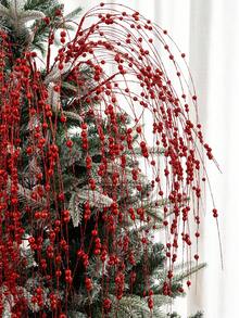MEHELANY 5pcs 3.15ft Red Glitter Christmas Berry Stems, Artificial Glitter Berry Long Stems Fake Plants Decor, Suitable For Wreath Crafts DIY Home Kitchen Decor, Holiday Christmas Winter DIY Home Decor, Handmade Wreaths, Gift Boxes, Fireplace, Outdoor Planters, Floral Arrangements, Centerpieces