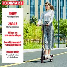TODIMART T3 Electric Scooter For Adults, 350W Front Motor, Maximum Range Of 30 Kilometers, 120kg Load Capacity, Three-Speed Transmission To Adapt To Different Road Conditions, Equipped With A Mobile App To Check The Vehicle Status At Any Time