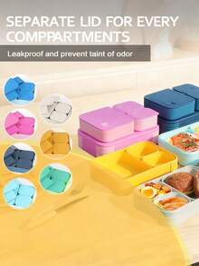 1pc Creative Minimalist Solid Color Stripe Insulated Bento Box, Square Shape With PP Cutlery Set, Multi-Color Options, High-Quality Leak-Proof Design, For Work, Daycare, School And Travel Food Storage Container To Keep Sandwiches, Fruits, Snacks And Salads Fresh - Multicolor - View 5