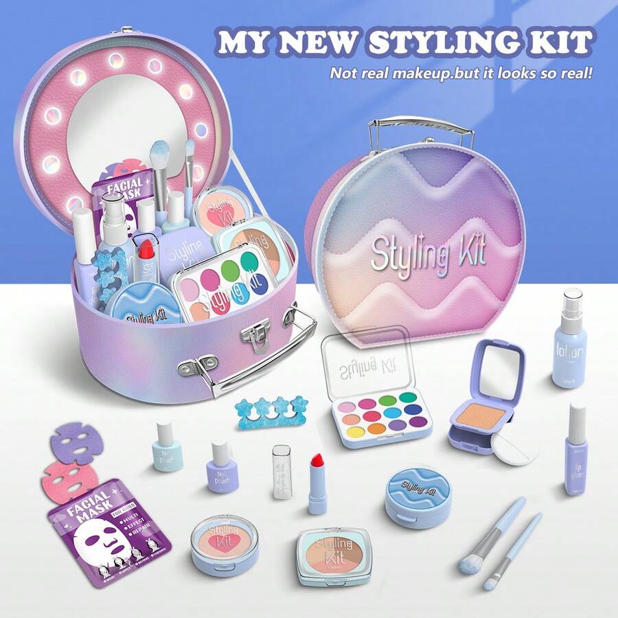 Girls' Make-Up Play Set, Children's Performance Handbag, Princess Role-Play Toy, Portable Princess Cosmetic Case Ideal For Girls Aged 3-8, This Make-Up Play Set Simulates Dressing Up Scenarios For Fashion-Themed Make-Up Parties. Perfect Birthday Or Christmas Gift (Note: Contains Non-Functional Cosmetics; Cannot Be Applied To Skin). - Multicolor - View 1
