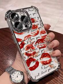 Red Kiss Pattern Compatible With Apple Phone 16/15/14/13/12/11/17/ProMax/Pro/Plus/Xs Max/XS/X,Lens Protection Transparent Soft Shell Drop Proof Phone - Silver - View 2