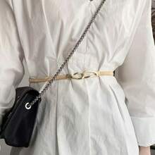 2pcs Of Women's Versatile Fashion Thin Belt Dress Stretch Women's Belt Metallic Gold Women's Belt