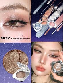 COLORKEY Diamond Solid Color Eyeshadow, Eyeshadow Warna Solid Berkilau Pigmen Tinggi, Eyeshadow Warna Solid Berkilau Mutiara, Riasan Cerah, Halus, Mudah Dibaurkan, Cepat Kering, dan Berkilau Tinggi, Bubuk Krim yang Tidak Pudar - S07 Meteor Brown - View 4