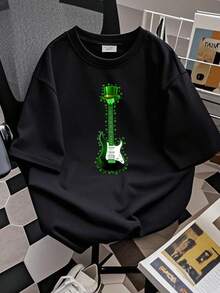 Women T-Shirt Print Guitarist Gifts Electric Guitar Leprechaun St Patrick's Day T-Shirt Female Stylish Stretched Women Summer Designer Clothes Top For Everyday Wear Breathable T-Shirt For Women Casual Print Round Neck Short Sleeve Streetwear Casual Fashion Versatile - Black - View 3