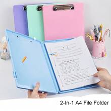 1 pieza Carpeta de archivo A4 y caja de almacenamiento 2 en 1, portapapeles de escritura ligero adecuado para uso escolar y de oficina - Material de PP, adecuado para la escuela y la oficina