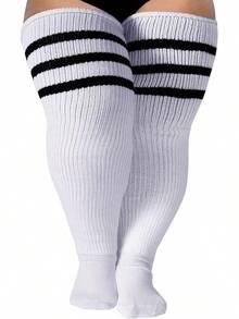 Plus Size Thigh High Socks- Long Womens Knitted Over Knee High Leg Warmer - trắng - Xem 9