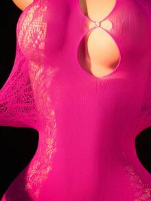 1 Peça Vestido Mini Transparente Sexy Feminino com Ombros Vazados, Brilho e Strass, Camisola Sexy Sem Alças, Adequado para Festa, Noite e Saída - Rosa chiclete - Visão 6