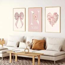 3幅可定制姓名帆布海报，小女孩芭蕾，粉色天鹅，粉色小象睡在月亮上，美丽的女孩卧室装饰，舞蹈艺术，粉色女孩房装饰，客厅卧室墙面装饰，完美礼物，无框生日/毕业礼物 - 彩色 - 查看 24