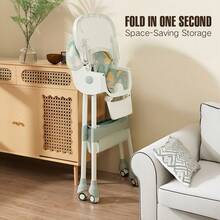 Baby High Chair, Height Adjustable Convertible High Chair/Rocking Chair, With Detachable Tray Style Seat Belt Footstool And Leather Seat Cushion, Suitable For Infants Aged 6-36 Months - 綠色 - 查看 4