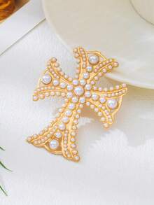 1 pieza Broche de cruz con perlas exageradamente elegante y lujoso, muy adornado, adecuado para banquetes, bodas, fiestas, citas casuales y salidas, joya de moda multifuncional como regalo para mujeres, excelente para amigas, hermanas, amantes, Día de San Valentín, aniversario