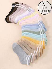1/5/10/20 Pairs Women's Casual Colorful Striped Short Socks - Multicolor - View 10