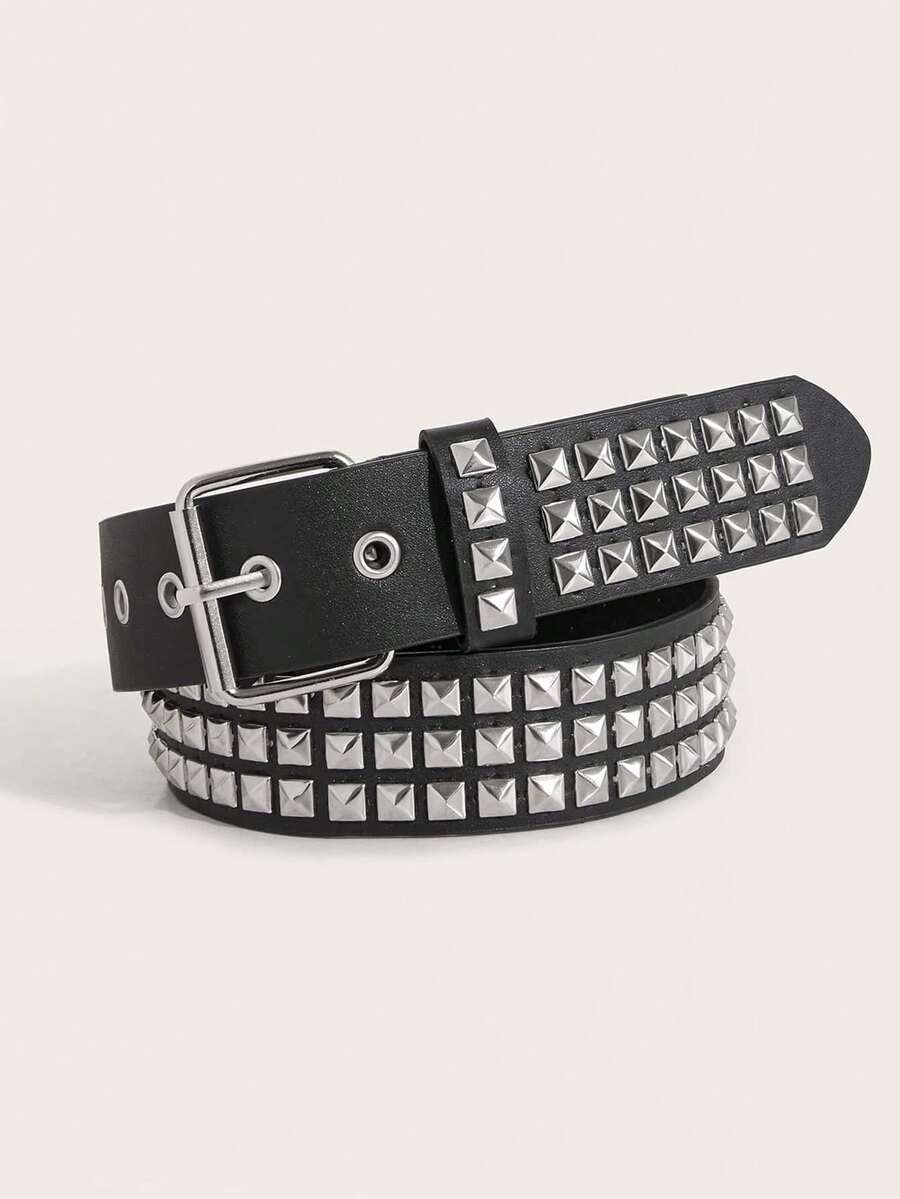 1 Piece Of Unisex Studded Punk Style Handsome Street Casual Daily Wear Belt Halloween Summer, School Fall, Autumn, Halloween - Black - View 1