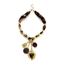 1pc Vintage Design Khaki Leopard Print Scarf, Autumn/Winter; Ceramic, Resin, Enamel & Stainless Steel Multi-Element Pendant Niche Necklace For Women - Brown - View 12