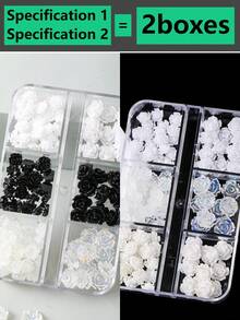 無味 120入 8mm+6mm 極光山茶花/玫瑰樹脂美甲飾品（透明/白色/黑色混色），簡約可愛設計，高光澤 3D 平底易貼附；適用於婚禮、節日及各種場合，可用於美甲設計（兼容梯形、法式杏仁、長/短、橢圓、方型指甲）與珠寶手工、畢業帽裝飾、手機殼 DIY；風格涵蓋日韓與歐美，四季通用美甲飾品，適合女性與兒童 - 彩色 - 查看 6