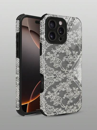1 件时尚花卉蕾丝图案防震软 TPU+PC 混合手机壳，适合作为生日、节日礼物送给朋友、家人、情侣，兼容 Apple 11/12/13/14/15/16/16 Plus/16 Pro/16 Pro Max