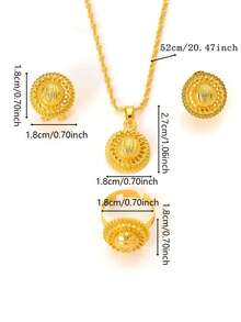 3pcs/Set Jewelry Set With Pendant, Black Rope And Earrings, Great For Eritrean Wedding - Yellow Gold - View 8