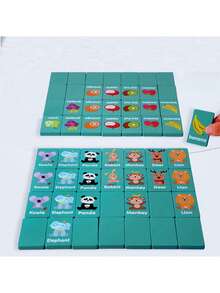 Wooden Fruit & Animal Matching Game, Tabletop Memory Matching Dominoes Puzzle Toy, Educational Logic Cognitive Development Game Cognitive Development,Brain Game,Wooden Games