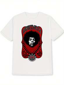 Men's Short Sleeve T-Shirt With HENDRIX Print, Simple Commuting, Popular Pattern, Summer Casual Round Neck Polyester, Spring Summer Casual Round Neck, Men's Clothing, Summer Essential For Travel, Dates, Beach, Vacation, Festivals, Gifts