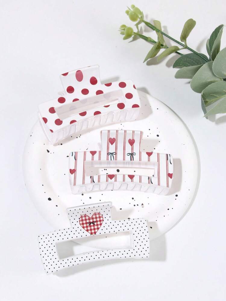 2/3/6个可爱甜美蝴蝶结格子爱心圆点印花方形发夹，多功能镂空发爪，适合扎马尾辫，优雅发型，适合派对、节日、生日，理想礼物 - 彩色 - 查看 15