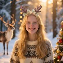 1pc New Glitter Reindeer Antler Headband, Sequin Holiday Party Costume Headpiece With Bow Christmas Valentine's Day Accessories