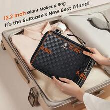 Makeup Bag With LED Lighted Mirror 12.2 IN Travel Double Layer Makeup Case Adjustable Brightness In 3 Colors Cosmetic Organizer Artist Storage With Dividers Brush Holder Vanity Black Checkerboard - BlackCheckerboard - Xem 4