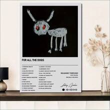 1幅大型无框帆布艺术印刷海报 - 充满活力的现代艺术装饰风格，适用于卧室、客厅、家庭办公室 - Drake 的《For All The Dogs》专辑封面艺术作品，室内/室外墙面悬挂装饰，送给音乐爱好者的完美礼物，Toile Murale - 彩色 - 查看 7