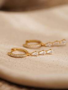 女士垂坠耳环，学院风圣诞礼物，精致金色耳环，14K金水滴耳环，低过敏长款金色耳环，小巧正式舞会耳环，防水时尚女士首饰 - 金色 - 查看 7