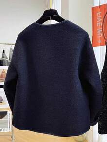 Stylish Korean Chic Faux Lamb Wool Round Neck Short Loose Casual Jacket For Women, Autumn/Winter