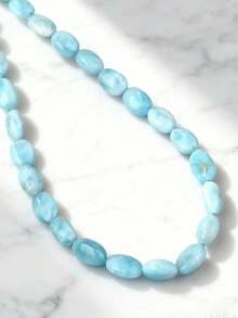 1PC Naturalny naszyjnik z koralikami z larimaru | Biżuteria z wałkiem z larimaru, Naszyjnik na szyję z larimaru, Kamień oceaniczny, Kamień spokoju, Łagodzi niepokój, Najlepszy wybór prezentów dla kobiet - Niebieski - Zobacz 1