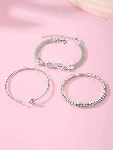 Bộ 3 vòng tay đính đá Rhinestone hình bướm và trái tim sang trọng tối giản, phụ kiện thanh lịch cho phái nữ - Bạc - Xem 4