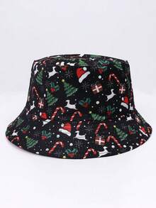 1 Stück Polyester Weihnachtsbaum & Weihnachtsmann Muster umkehrbarer Fischerhut, geeignet für Weihnachtspartys, Feierlichkeiten, unisex warm für den Winter