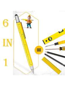 6-In-1 Multi-Functional Tool Pen, All-In-One Technical Tool Pen With Flathead & Screwdriver, Ballpoint Pen, Stylus Pen, Ruler, Level, Convenient Tool Kit