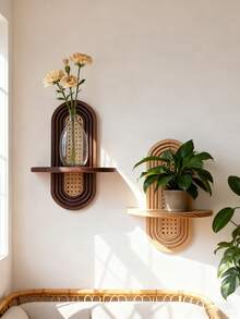 1件波西米亚风藤编壁挂架 - 复古简约家居装饰，木质壁挂式植物架，适合小型盆栽，可用作悬浮展示架，适用于客厅、卧室、餐厅、浴室、办公室等空间，打造精美的艺术墙面装饰。 - 彩色 - 查看 8