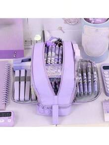 1 geantă de machiaj personalizată, brodată, cu capacitate mare, cu 4 straturi, pentru papetărie, unisex, potrivită pentru diverse ocazii, toate anotimpurile