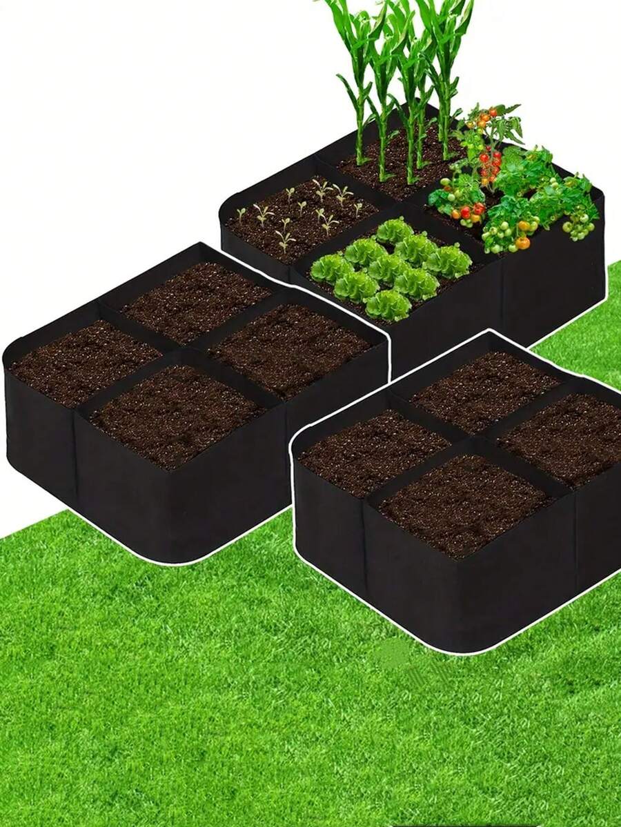 1Pc Fabric Raised Garden Bed Square Garden Flower Planting Bag Vegetable Planting Bag Plant Pot Flower With Handle For Flowers Vegetables Plant, Potatoes , Rectangle Planting Container For Outdoor Indoor Gardening - Multicolor - View 1