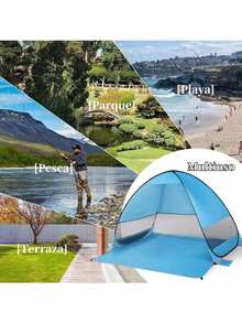 BS-26 Carpa de Playa, Refugio de Sol de Playa Up Carpa de Sombra de Playa, Refugio de Sol Cabaña 2-3 Personas Protección - azul claro - Ver 9