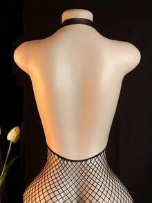 1pc Sexy Lingerie - Black Fishnet Hollow-Out Jumpsuit, Stretchy Skin-Tight Jumpsuit With Cutout Details, Ideal For Intimate Nights, Valentine's Day Gift, Honeymoon, Romantic Attire, Alluring Outfit, Elegant Design, Stretchy Fabric - Multicolor - View 5