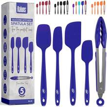 Silicone Spatula Set, 4 Rubber Spatulas 600°F Heat Resistant, Nonstick Seamless Design With Stainless Steel Core, Dishwasher , , Bonus Tongs Included,23692318 - 藍色 - 查看 1