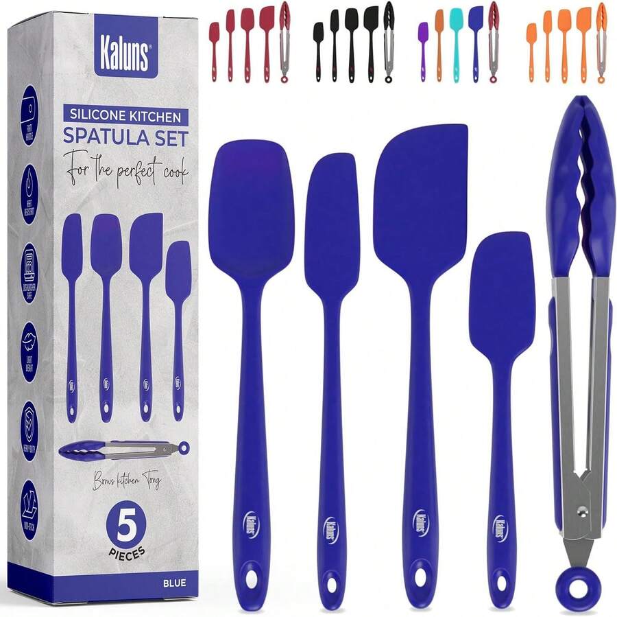 Silicone Spatula Set, 4 Rubber Spatulas 600°F Heat Resistant, Nonstick Seamless Design With Stainless Steel Core, Dishwasher , , Bonus Tongs Included,23692318 - 藍色 - 查看 1