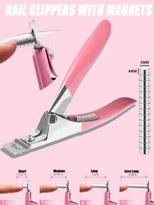 Nail Clippers,Pink False Nail Tip Cutter,Adjustable Nail Clippers,Acrylic Nail Cutter With 15PCS Magnet,Violet Red Premium Adjustable Nail Clippers With Magnets Sizers For Acrylic Nails,Stainless Steel Nail Cutter Trimmer For Artificial Fake False Tips