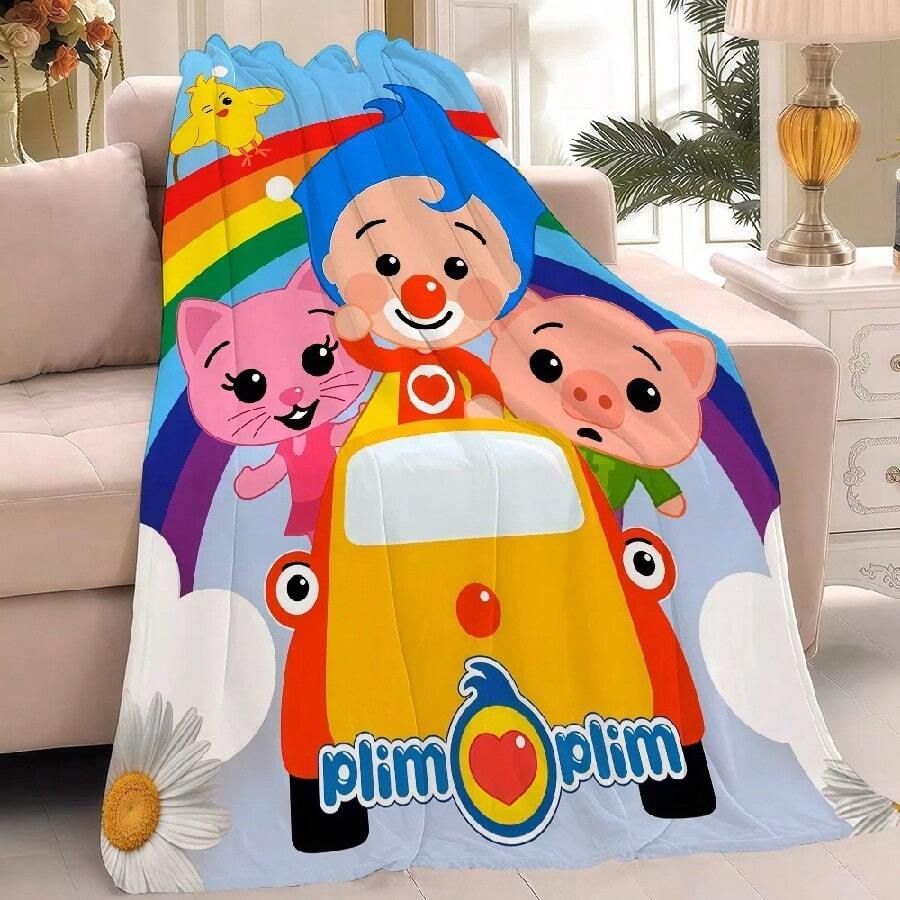Cartoon Cute P-Plim P-Plim Blanket Warm And Soft Suitable For Bedroom Living Room Sofa Bed Office Travel Camping.Jpg - 白色 - 查看 1