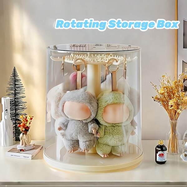 1PC Plush Dolls 360° Rotating Storage Box For La-Bubu , Acrylic Dustproof Collection Cabinet, Doll Pendant Cylindrical Rotating Display Stand, Perfect For The Monsters Plush Toys (Dolls Not Included), Plush Toy Rotating Display Case|Toy Storage Organizer,Toy Display Case