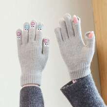 Cute Warm Knitted Knitted Gloves For Women, Autumn/Winter, Touchscreen, Windproof, Cycling, Thermal Mittens - Multicolor - View 9