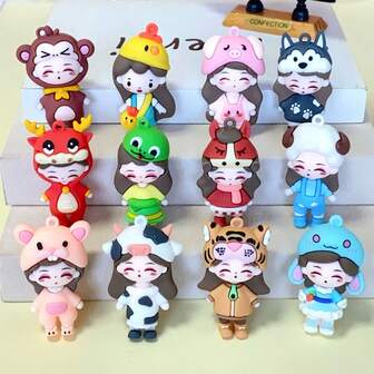 1/12 piezas Lindo llavero de figura de niña con los 12 signos del zodíaco, accesorio de dibujos animados, regalo pequeño
