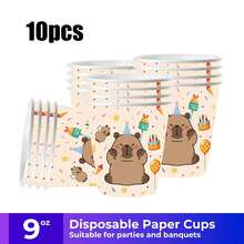80/10pcs Cartoon Capybara Theme Party Supplies Set, 7/9 Inch Plates Cups Napkins Banners Tablecloth Set, Suitable For 10-80 Guests, Suitable For Birthday Picnic Camping Celebration Decoration - Multicolor - View 12