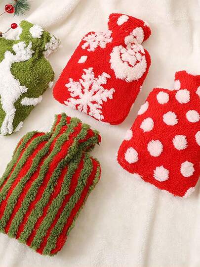 1 pièce Bouteille d'eau chaude de Noël avec housse douce - 2L / 1L (Grande) - Chauffe-pieds classique Bouteille d'eau chaude - Cadeau de grande valeur, Noël et Nouvel An, cadeau de vacances, usage intérieur et extérieur